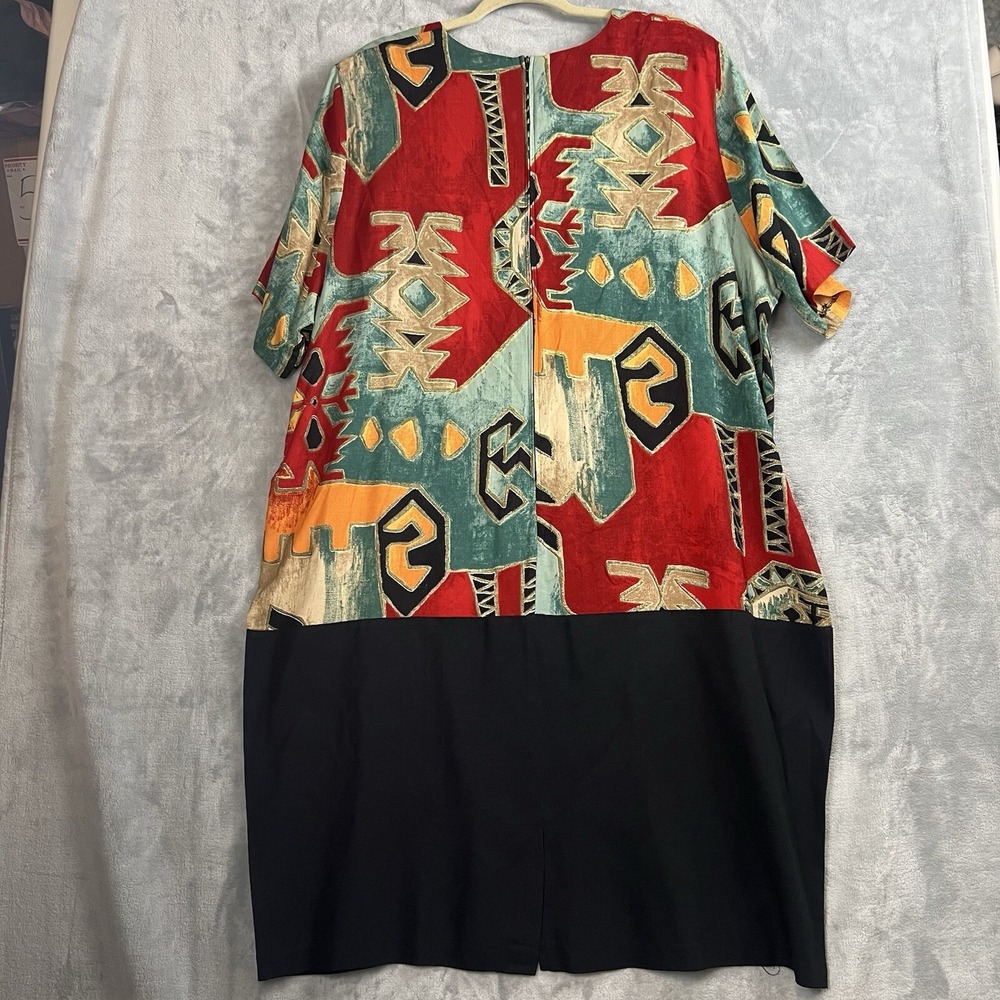 Vintage Dress Artsy Old Money IN CINQ 24w Color Block Print Relaxed Fit Made USA - Picture 8 of 14